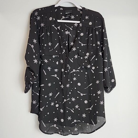 Torrid Harry Potter Star & Wand Black Georgette Harper Blouse Women’s Size 2X - Picture 1 of 16